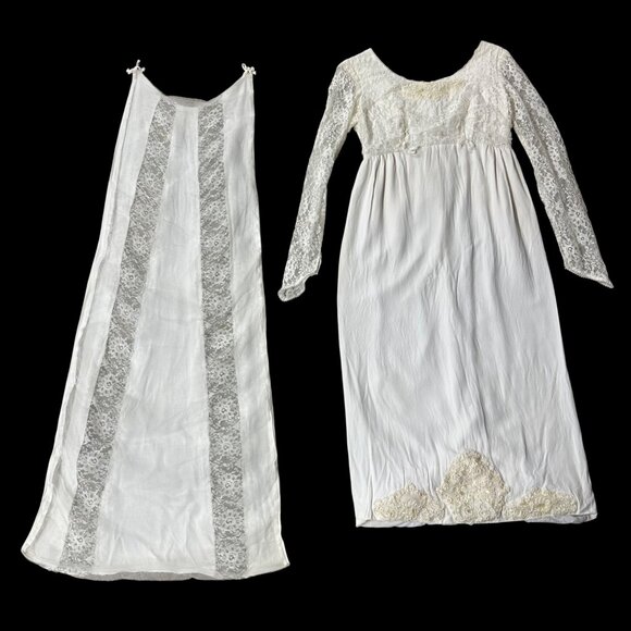 Vintage Wedding Dress Short 1960s Aldens Union Made White Lace Detachable Train - Picture 12 of 13
